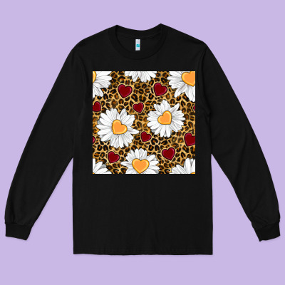 Valentines Day Daisy And Leopard Seamless Pattern Long Sleeve Tee Designed By Bundleandbundleshop