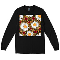 Black valentines day daisy and leopard seamless pattern Long Sleeve Tee - BundleAndBundleShop