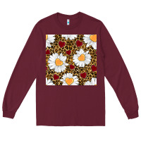 Burgundy valentines day daisy and leopard seamless pattern Long Sleeve Tee - BundleAndBundleShop