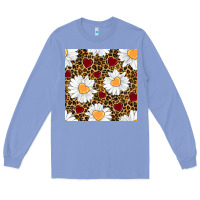 Colony Blue valentines day daisy and leopard seamless pattern Long Sleeve Tee - BundleAndBundleShop