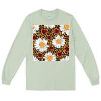 Matcha valentines day daisy and leopard seamless pattern Long Sleeve Tee - BundleAndBundleShop