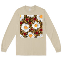 Mushroom valentines day daisy and leopard seamless pattern Long Sleeve Tee - BundleAndBundleShop