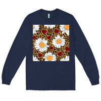 Navy valentines day daisy and leopard seamless pattern Long Sleeve Tee - BundleAndBundleShop