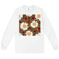 White valentines day daisy and leopard seamless pattern Long Sleeve Tee - BundleAndBundleShop