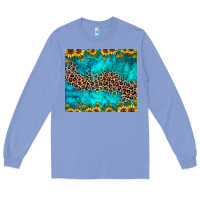 Colony Blue leopard turquoise sunflower Long Sleeve Tee - JahusDesignShop