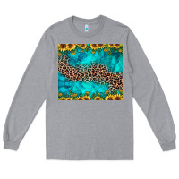 Heather Grey leopard turquoise sunflower Long Sleeve Tee - JahusDesignShop