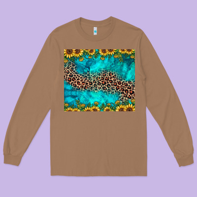 Leopard Turquoise Sunflower Long Sleeve Tee Designed By Jahusdesignshop