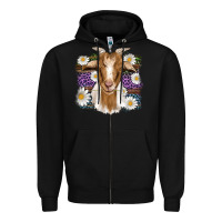 Black easter goat daisys leopard wooden Zipper Hoodie - Artiststas