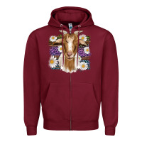 Burgundy easter goat daisys leopard wooden Zipper Hoodie - Artiststas