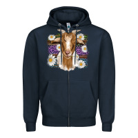 Navy easter goat daisys leopard wooden Zipper Hoodie - Artiststas