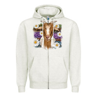 Oatmeal Heather easter goat daisys leopard wooden Zipper Hoodie - Artiststas