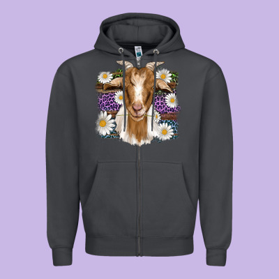 Easter Goat Daisys Leopard Wooden Zipper Hoodie Designed By Artiststas