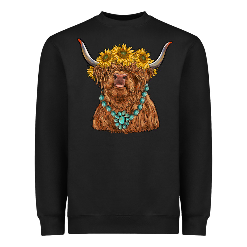 Highland Cow With Sunflower And Gemstone Heavyweight Sweatshirt by RanaPortraitStore | Teevron