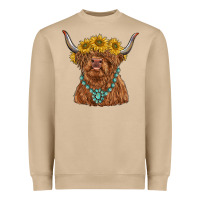 Mushroom highland cow with sunflower and gemstone Heavyweight Sweatshirt - RanaPortraitStore