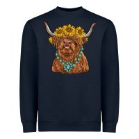 Navy highland cow with sunflower and gemstone Heavyweight Sweatshirt - RanaPortraitStore