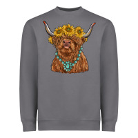 Storm highland cow with sunflower and gemstone Heavyweight Sweatshirt - RanaPortraitStore