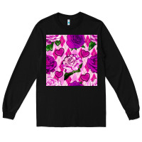 Black valentines day roses and diamond plaid seamless pattern Long Sleeve Tee - BundleAndBundleShop