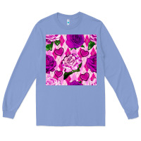 Colony Blue valentines day roses and diamond plaid seamless pattern Long Sleeve Tee - BundleAndBundleShop