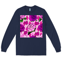 Navy valentines day roses and diamond plaid seamless pattern Long Sleeve Tee - BundleAndBundleShop