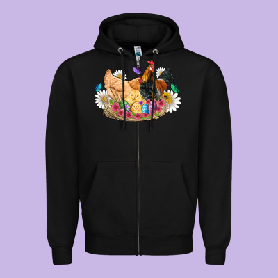 Easter Coop Animals Farm Chicken Chiks Rooster Flowers Butterfly Zipper Hoodie Designed By Artiststas