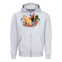 Heather Grey easter coop animals farm chicken chiks rooster flowers butterfly Zipper Hoodie - Artiststas