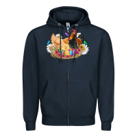 Navy easter coop animals farm chicken chiks rooster flowers butterfly Zipper Hoodie - Artiststas