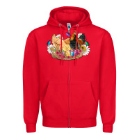 Red easter coop animals farm chicken chiks rooster flowers butterfly Zipper Hoodie - Artiststas