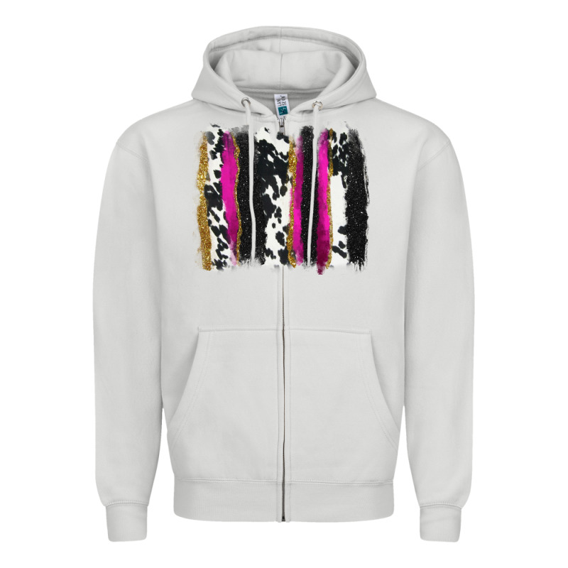 Cow , Yellow And Pink Glitter Brushstrokes Zipper Hoodie by AdoDesignShop | Teevron