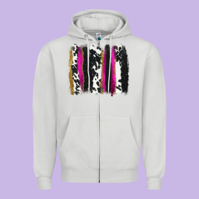 Cow , Yellow And Pink Glitter Brushstrokes Zipper Hoodie Designed By Adodesignshop