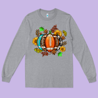 Fall Football Sunflower And Fall Long Sleeve Tee Designed By Adodesignshop