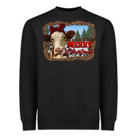 Black merry christmas heifer cow with farm Heavyweight Sweatshirt - RanaPortraitStore