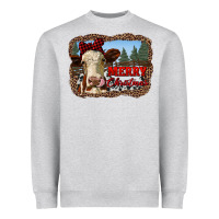 Heather Grey merry christmas heifer cow with farm Heavyweight Sweatshirt - RanaPortraitStore