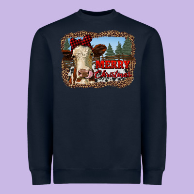 Merry Christmas Heifer Cow With Farm Heavyweight Sweatshirt Designed By Ranaportraitstore