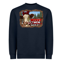 Navy merry christmas heifer cow with farm Heavyweight Sweatshirt - RanaPortraitStore