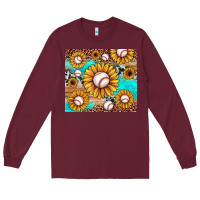 Burgundy baseball leopard turquoise sunflower Long Sleeve Tee - JahusDesignShop