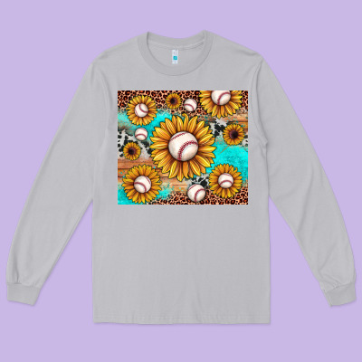 Baseball Leopard Turquoise Sunflower Long Sleeve Tee Designed By Jahusdesignshop