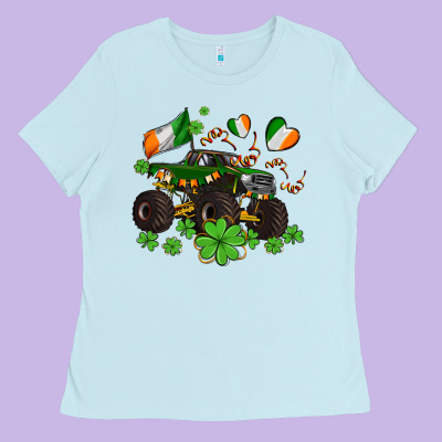Monster Truck With Shamrocks Ladies Tee Designed By Adodesignshop