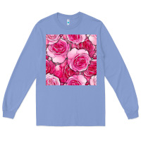 Colony Blue valentines day all dress up roses seamless pattern Long Sleeve Tee - BundleAndBundleShop