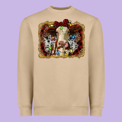 Heifer Cow Christmas Western Background Heavyweight Sweatshirt Designed By Ranaportraitstore