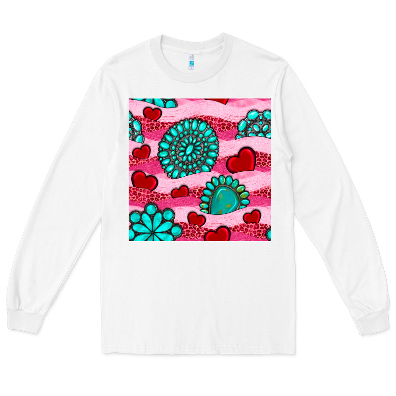 Valentines Day Turquoise Gemstone  And Hearts Long Sleeve Tee by BundleAndBundleShop | Teevron