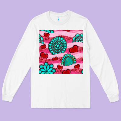 Valentines Day Turquoise Gemstone  And Hearts Long Sleeve Tee Designed By Bundleandbundleshop