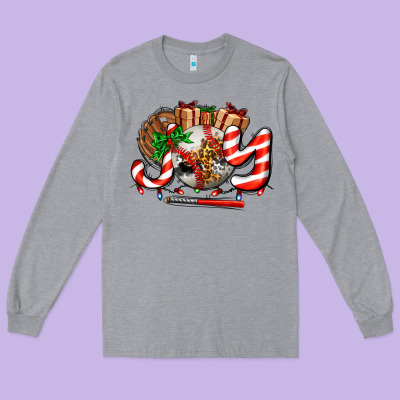 Joy With Baseball And Christmas Gift And Candies Long Sleeve Tee Designed By Adodesignshop