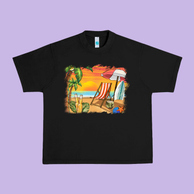 Sunset Beach Background Urban Heavy Tee Designed By Barkaloodesign