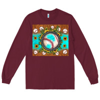 Burgundy baseball turquoise sunflower Long Sleeve Tee - JahusDesignShop