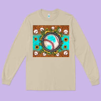 Baseball Turquoise Sunflower Long Sleeve Tee Designed By Jahusdesignshop
