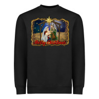 Black merry christmas holy family Heavyweight Sweatshirt - RanaPortraitStore