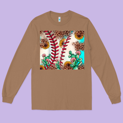 Baseball Leopard Turquoise Cactus Sunflower Long Sleeve Tee Designed By Jahusdesignshop