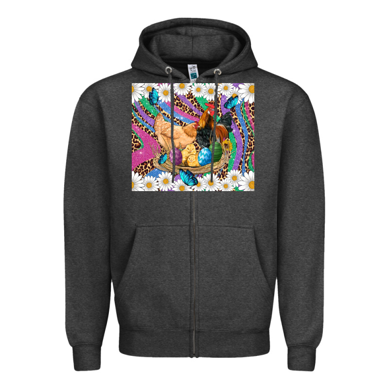 Easter Farm Chicken Chick Rooster Daisys Butterfly Sunflower Eggs Glit Zipper Hoodie by Artiststas | Teevron