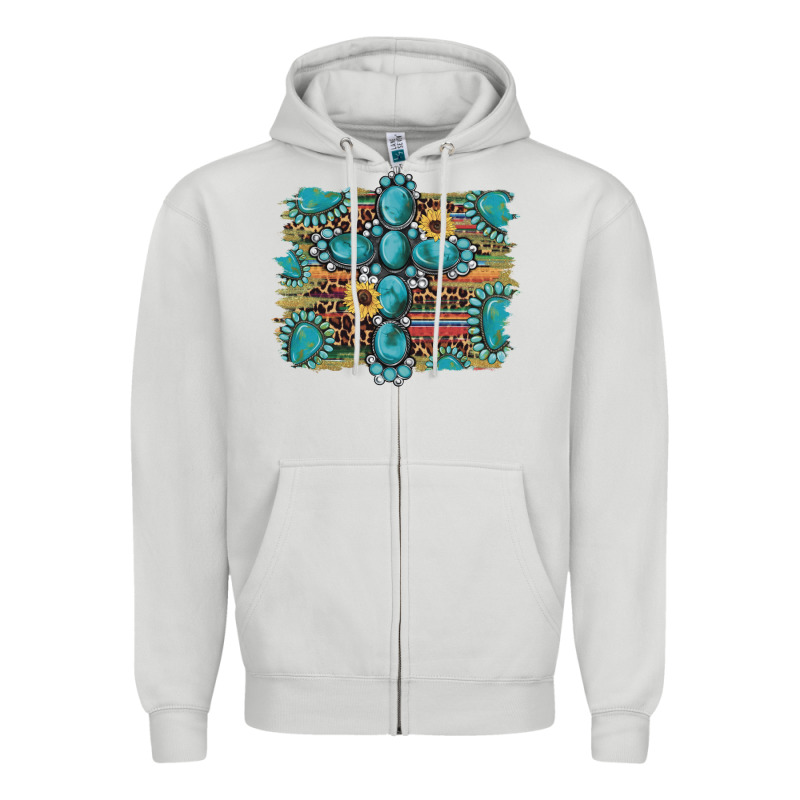 Western Gemstone Cross Sunflowers Serape Leopard Glitter Zipper Hoodie by Artiststas | Teevron