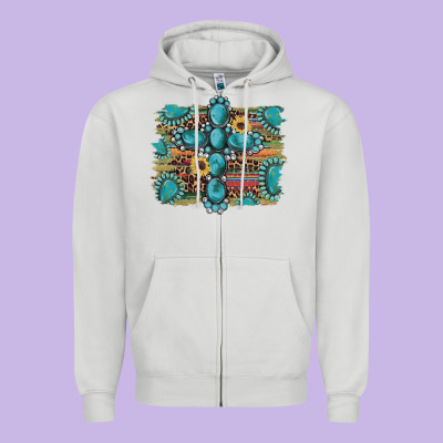 Western Gemstone Cross Sunflowers Serape Leopard Glitter Zipper Hoodie Designed By Artiststas